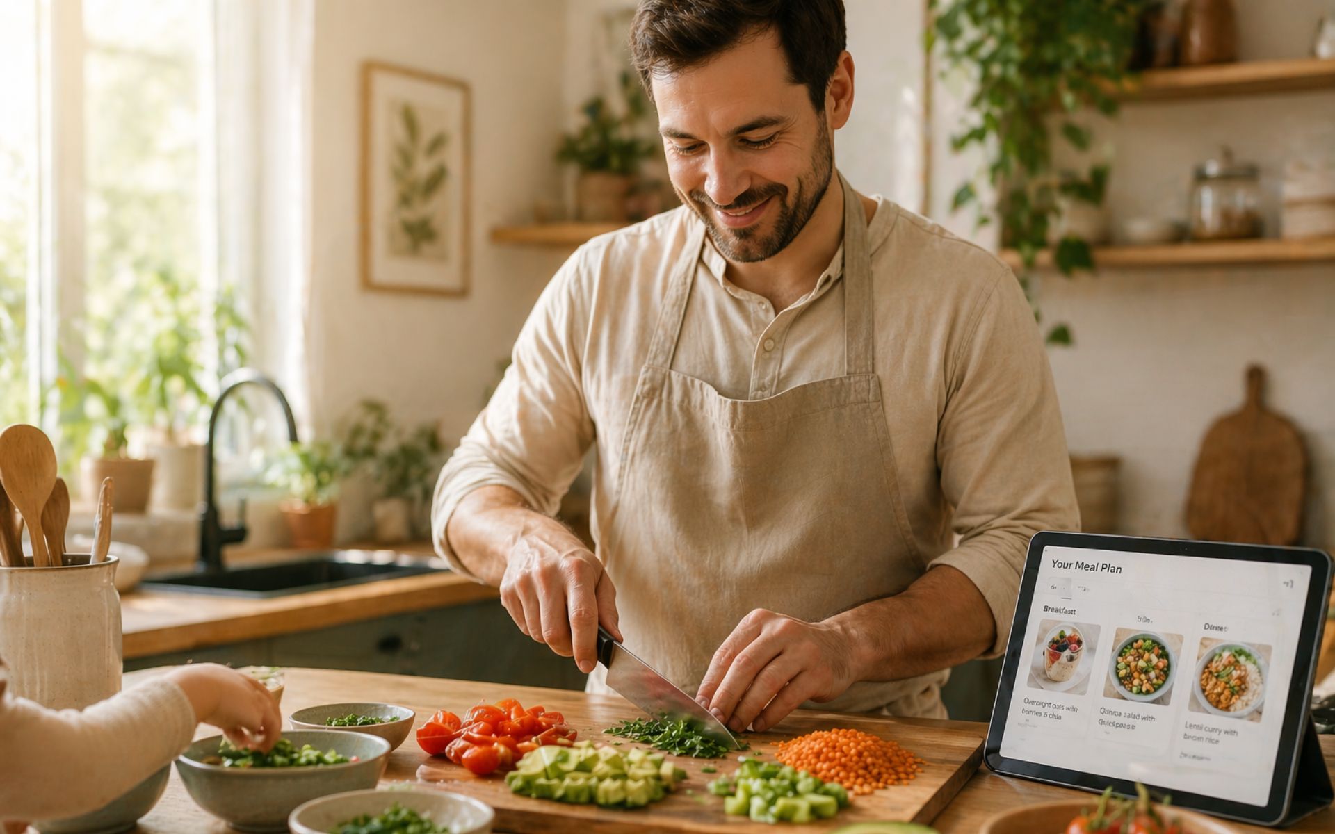 Father preparing an allergy-friendly family meal